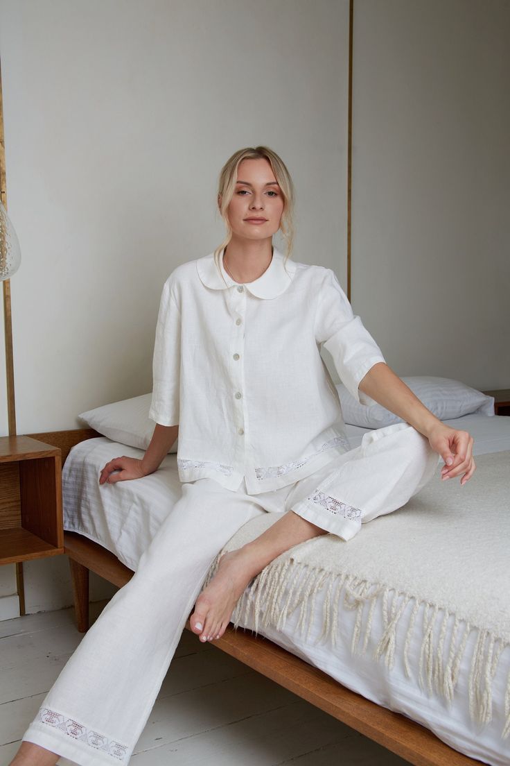 pyjamas cotton màu trắng