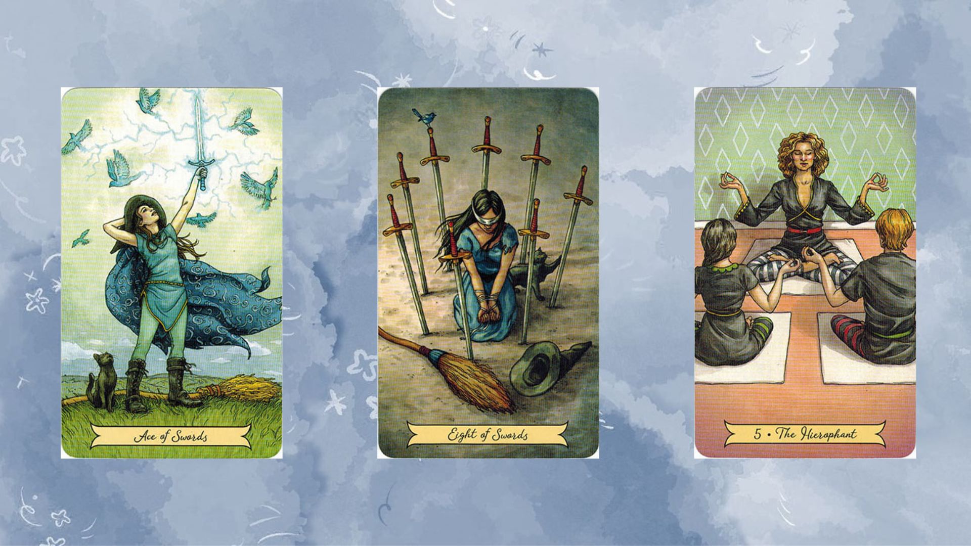 trải bài tarot tuần gồm Ace of Swords – Eight of Swords – The Hierophant