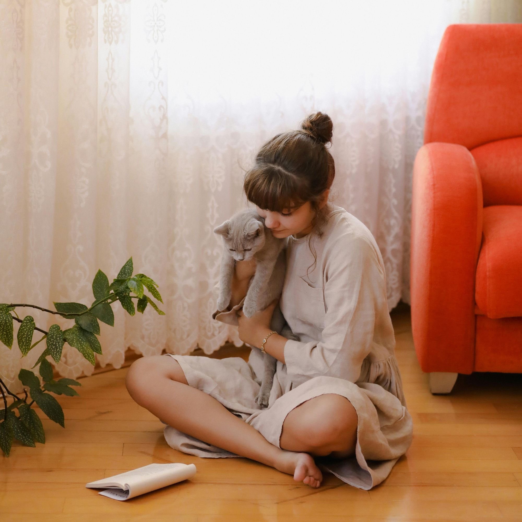 cô gái ôm mèo trong bài trắc nghiệm tính cách