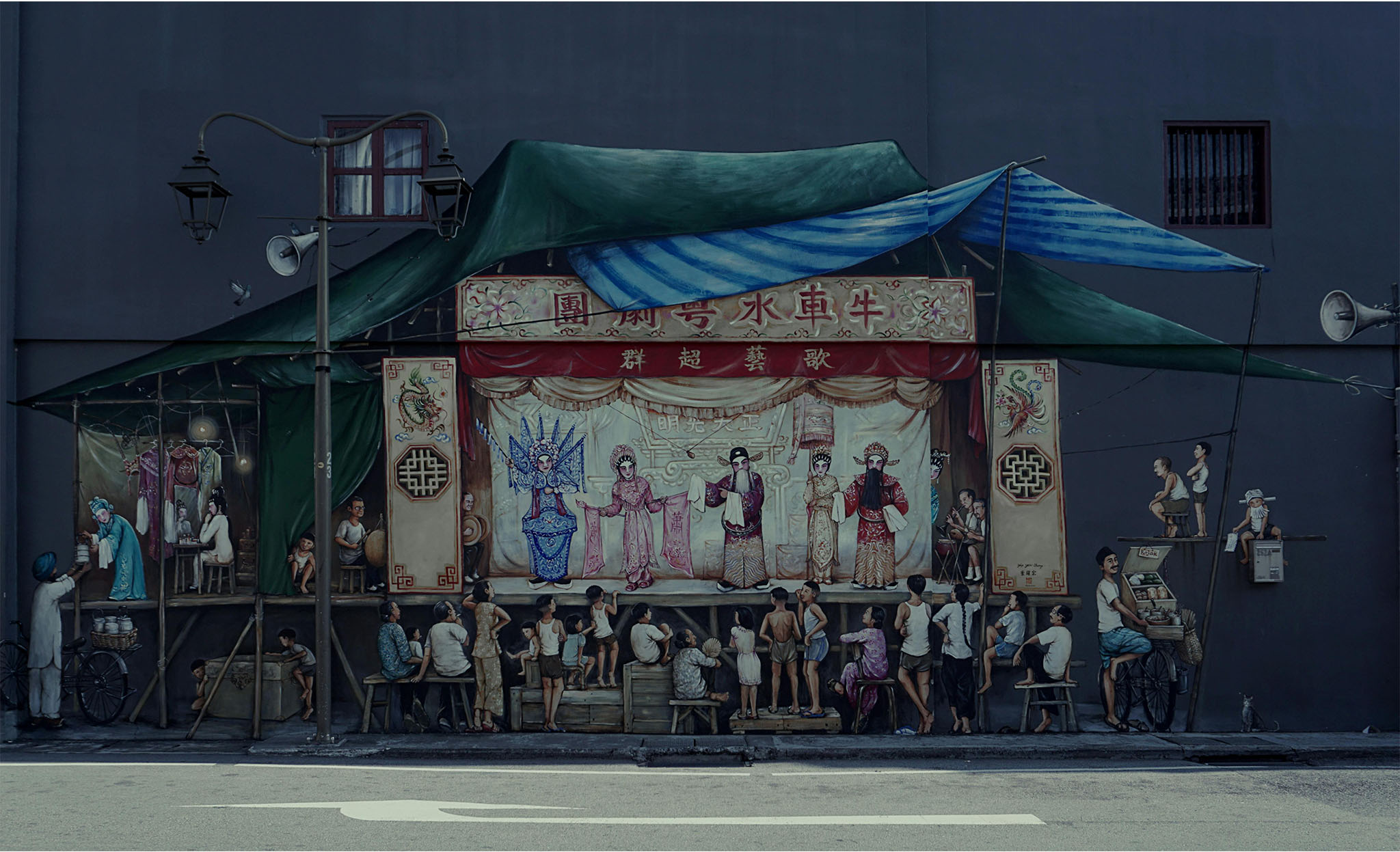 Bức tranh Gánh hát Hồ Quảng ở khu Chinatown Sing