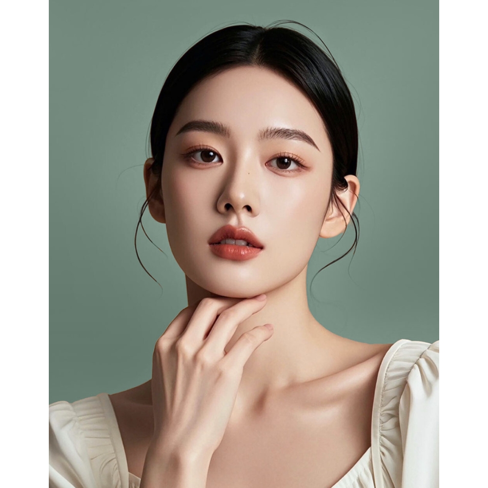 Cô gái chống tay lên cằm.