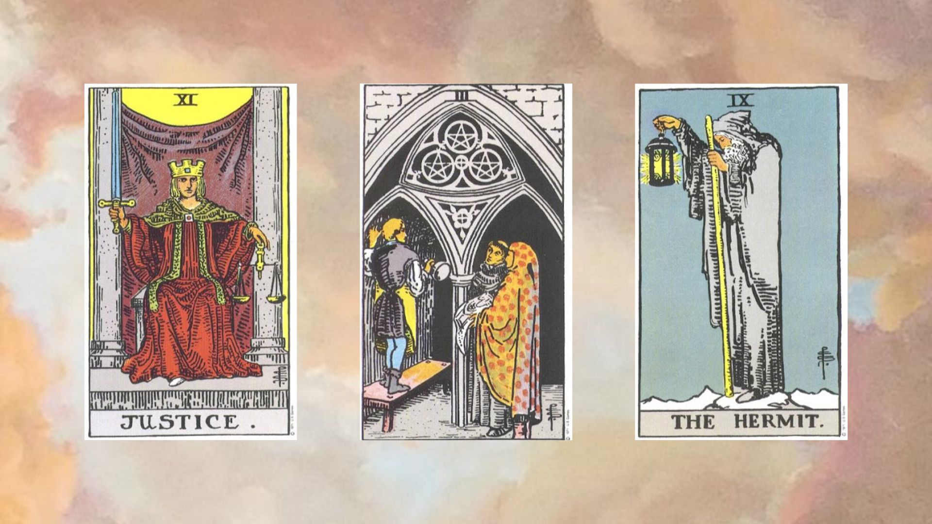trải bài tarot tuần mới gồm Justice, Three of Pentacles, The Hermit
