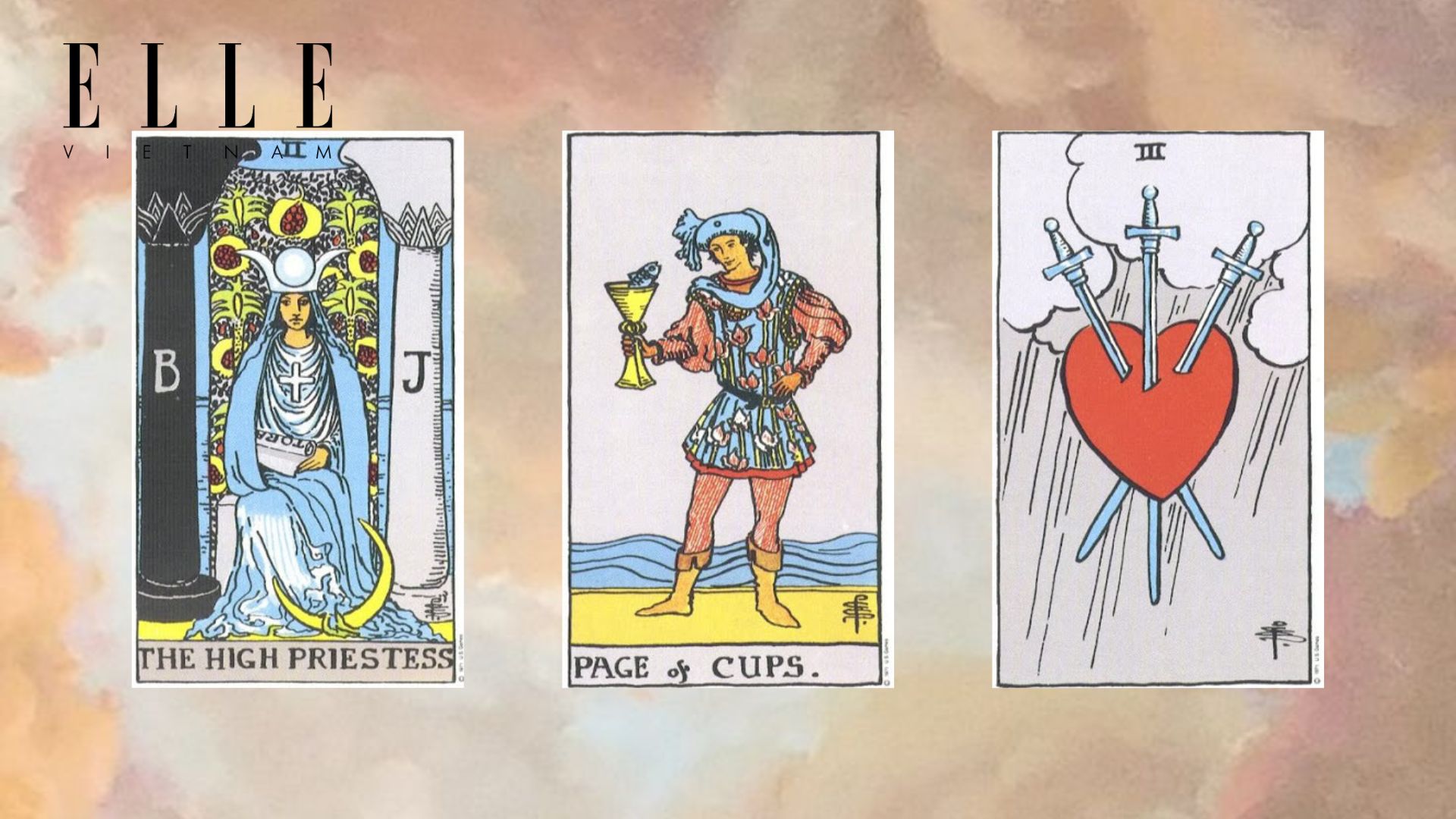 trải bài tarot gồm Judgement - The Hanged Man - Queen of Wands 