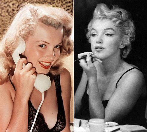 So sánh gương mặt Marilyn Monroe những năm 40 (trái) và những năm 50 (phải)