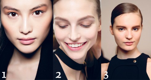 Toàn bộ gương mặt của người mẫu được trang điểm gần như tối giản, để làm nổi bật làn da trong suốt không tì vết. 1.BLUMARINE - 2.CHLOÉ - 3.BARBARA BUI