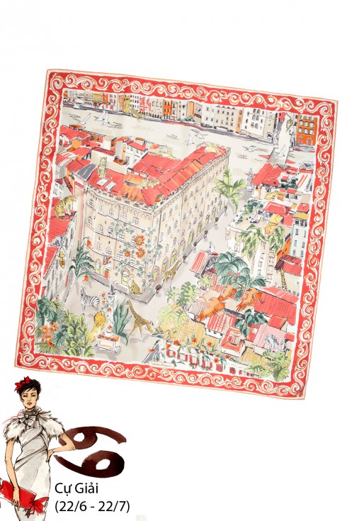 Cự Giải (21/6 – 20/7): <br />
Những ký ức gia đình tìm về trong tâm hồn Cự Giải, nhắc nhở bạn phải để tâm nhiều hơn đến người thân. Tuần này Cự Giải sẽ lại đứng trước những mối lo khác trong công việc, nhưng tình cảm ấm áp mọi người dành cho bạn sẽ là động lực để bạn không cảm thấy mệt mỏi. <br />
Lời khuyên cho Cự Giải: Chẳng mấy khi thấy Cự Giải không bận rộn, nếu không phải vì việc công ty thì là việc gia đình, bạn bè. Nhưng nếu bạn không có thời gian lo cho chính mình thì sao có thể lo cho người khác đây? Hãy chăm sóc mình chu đáo hơn bạn nhé.
<br />
Cô nàng Cự Giải dịu dàng sẽ yêu thích thiết kế đầy chất thơ của chiếc khăn Ferragamo này!