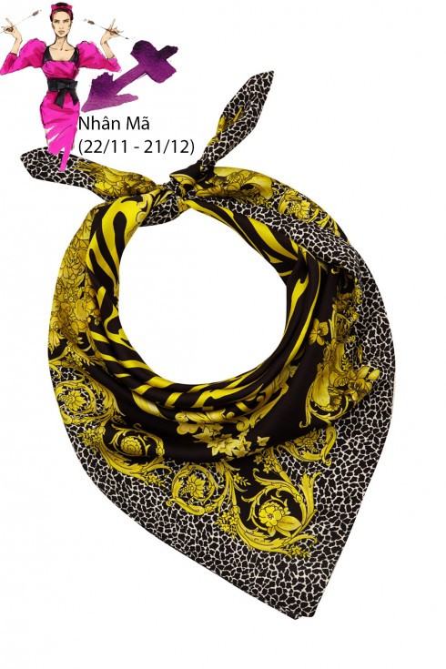 Nhân Mã (22/11 - 21/12): <br />
Có dấu hiệu của một sự tranh chấp, cãi vã ngay từ đầu tuần. Bù lại tuần này Nhân Mã sẽ đón một tin vui đến từ thành viên trong gia đình. Công việc của bạn cũng khá êm đẹp.
<br />
Lời khuyên cho Nhân Mã: Nhân Mã thẳng thắn nhưng đôi khi sự thẳng thắn này lại bị người khác hiểu lầm thành sự cục cằn. Nhẹ nhàng hơn khi đưa ra nhận xét sẽ giúp bạn vừa đạt được ý nguyện mà không gây bất hòa với ai.
Chiếc khăn Versace với họa tiết nổi bật mà vẫn tinh tế nhã nhặn là lựa chọn cho Nhân Mã tuần này.