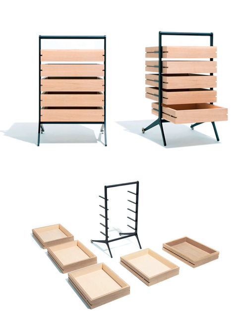 Ngăn kéo Bon của Keiji Ashizawa<br/>Ngăn kéo Bon được làm từ gỗ veneer sồi. Từ “Bon” trong tiếng Nhật có nghĩa là “Khay”. Bạn không chỉ sử dụng Bon như một ngăn kéo mở ra đóng vào bình thường mà còn có thể sử dụng từng ngăn kéo này như những chiếc khay riêng biệt. Thanh trượt của ngăn kéo chỉ là thanh phẳng, gắn vào với khung, được làm với cấu trúc tối giản nhất dành cho ngăn kéo. Thêm vào đó, bạn có thể di chuyển chúng dễ dàng bằng bánh xe và tay kéo gắn trên khung.