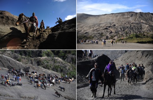 Đa phần du khách khi đến chân núi Bromo thường chọn giải pháp thuê ngựa vượt qua biển cát đen với giá đi và về 15 đôla Mỹ.