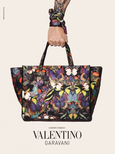 Despite the recent controversy surrounding Terry Richardson, the American photographer is back for Valentino’s fall-winter 2014 accessories campaign spotlighting its Camubutterfly range