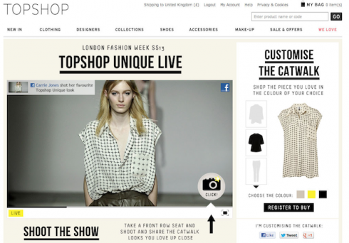 Khán giả có thể theo dõi show diễn của Topshop Unique tại Tuần lễ Thời trang London ngay trên website của thương hiệu này.