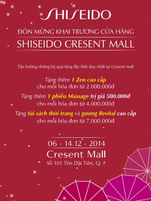 khuyen mai khai truong cua hang Shiseido @Crescent