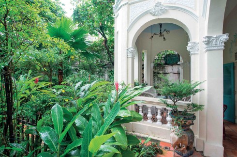 Ngôi nhà nằm giữa một vườn cây um tùm, được phát triển tự nhiên, tạo nên một khung cảnh như trong tiểu thuyết