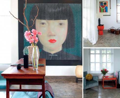 Bức tranh của nghệ sĩ Thái Lan Attasit Pokpong là điểm nhấn tuyệt đẹp của phòng khách
