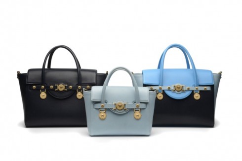 11. SS14 Versace Women's Accessoires - Navy Blue, Light Turquoise, Multicolor Navy Blue Calf Leather Signature Handbag