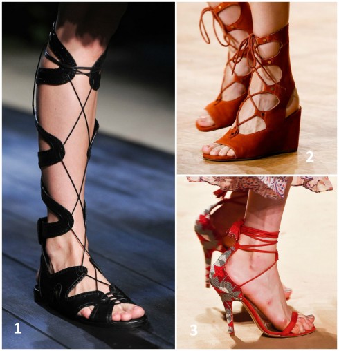 Giày sandals buộc dây xuất hiện tại show diễn thời trang Xuân- Hè 2015 1. ERDEM 2. CHLÓE 3. ETRO