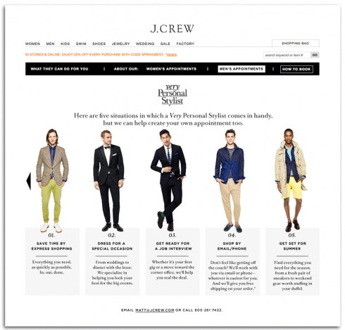 Khách hàng có thể đặt chỗ và hẹn trước với Personal Shopper của J.Crew tại trang web của cửa hàng