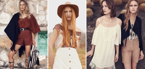 Từ trái qua: H&M, Topshop, Warehouse cũng tung ra nhiều mẫu trễ vai phong cách bohemian phóng khoáng