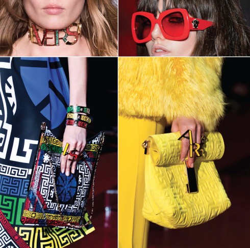 Những ký tự, họa tiết đặc trưng của Versace liên tục được nhắc lại trên những món phụ kiện nổi bật. Những ký tự, họa tiết đặc trưng của Versace liên tục được nhắc lại trên những món phụ kiện nổi bật.