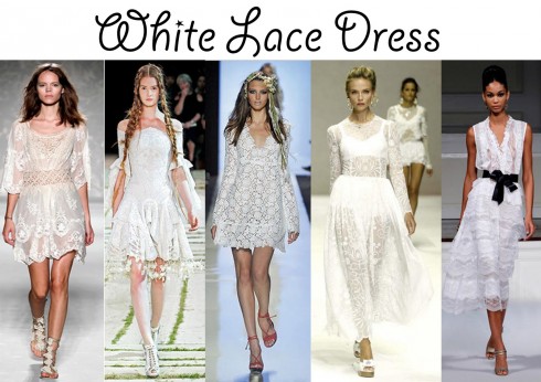 Áo đầm ren trắng trên sàn diễn thời trang