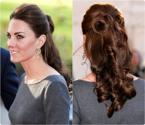Tóc cột nửa trên Kiểu tóc đẹp của công nương Kate Middleton - tóc búi một nửa