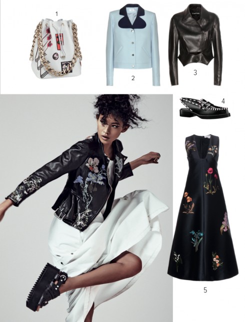 Người mẫu: Áo khoác da ALEXANDER MCQUEEN Đầm trắng KENZO Giày ALEXANDER WANG Nhẫn HELEN YARMAK