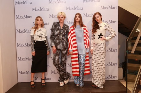 Dàn mẫu ruột của thương hiệu Ý tạo dáng sành điệu  với trang phục Max Mara trong buổi khai trương cửa hàng.  
