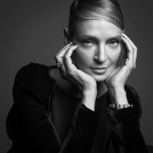 Nữ diễn viên kỳ cựu Uma Thurman tại show diễn của Tom Ford 