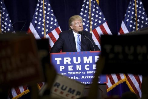 Donald Trump, the Republican presidential nominee, speaks during a campaign event focused on immigration policy, at the Phoenix Convention Center in Phoenix.