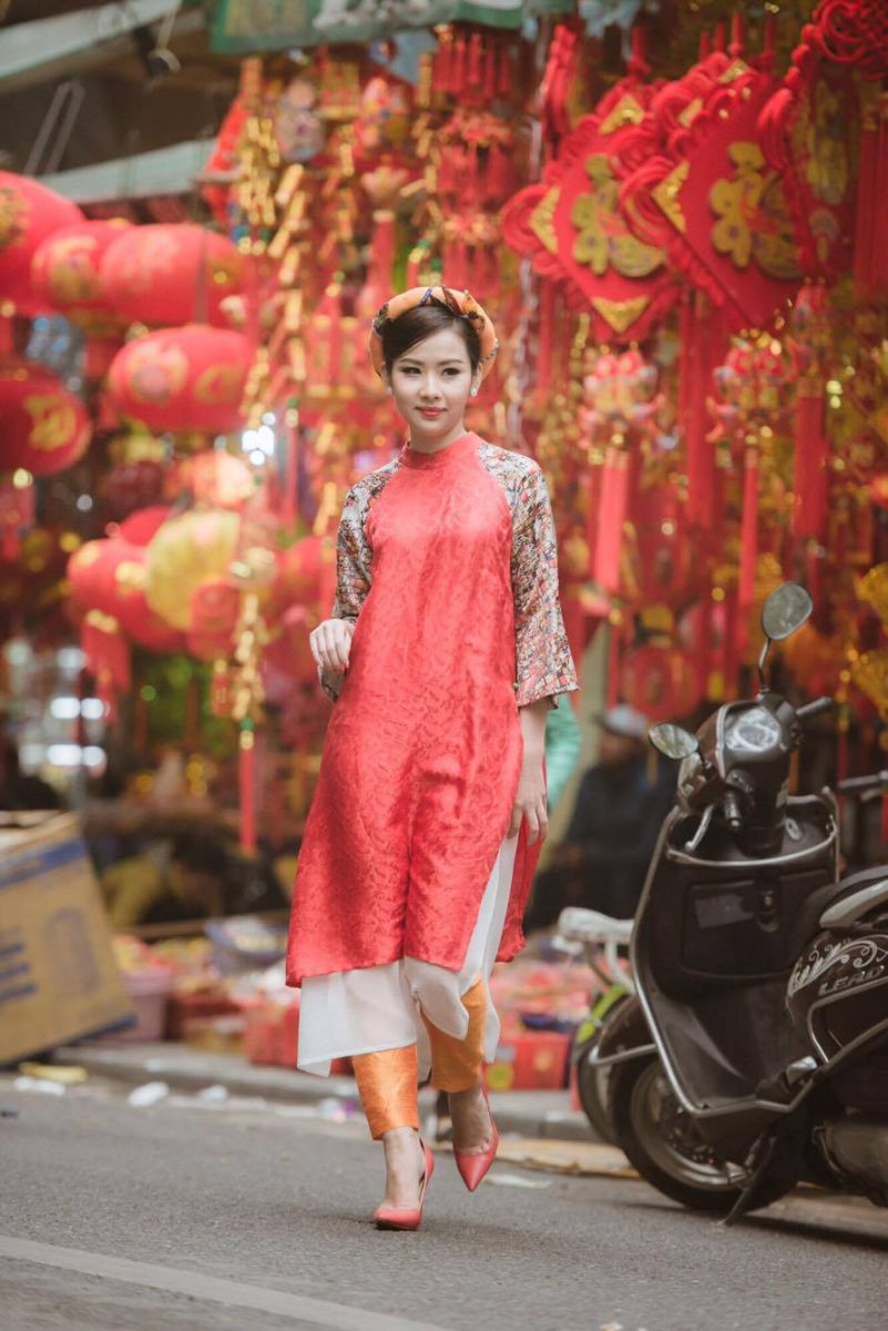 Mẫu áo dài cưới đẹp - áo dài tà lửng - elle vn