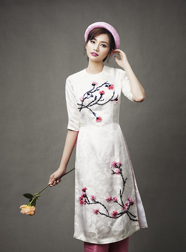 Mẫu áo dài cưới đẹp - áo dài tà lửng - elle vn
