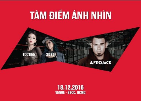 “Track” nhạc Tâm Điểm Ánh Nhìn Afrojack sản xuất riêng cho Việt Nam kết hợp với Tóc Tiên và Rapper Suboi sẽ khai diễn vào ngày 18.12 cùng hơn 10.000 raver tại SECC