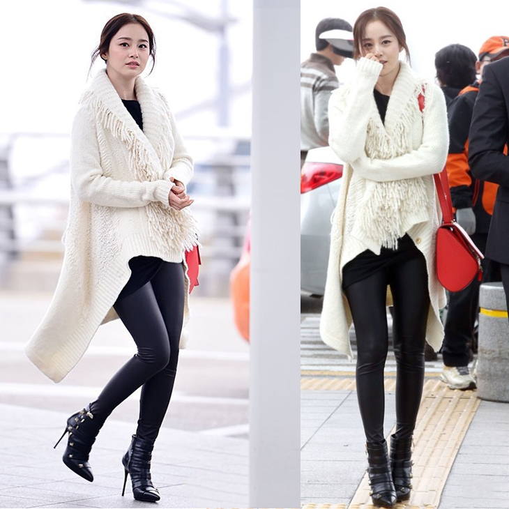 Áo khoác vaf túi xách là những phụ kiện Kim Tae Hee không thể thiếu 