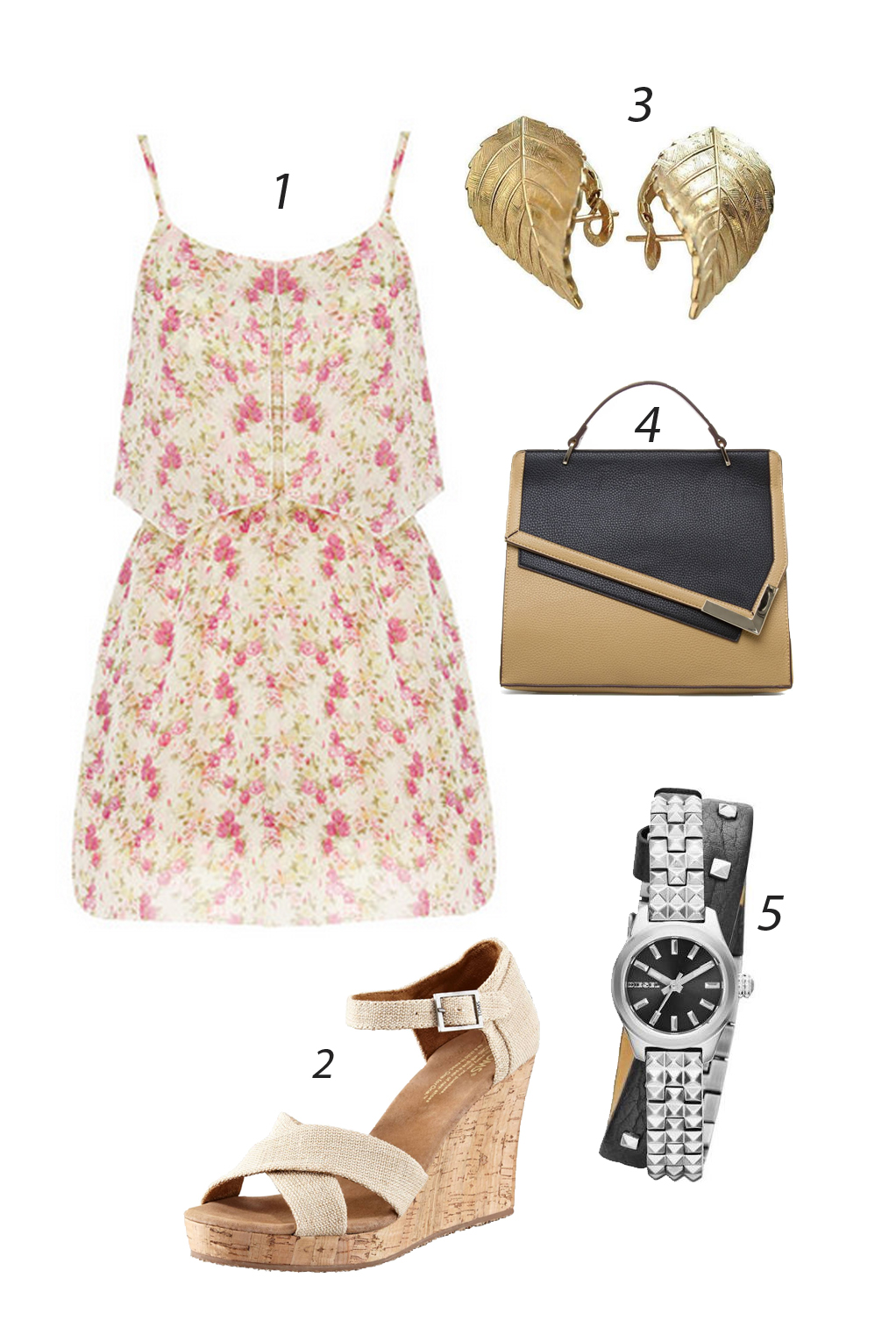Thứ Sáu duyên dáng với đầm hai dây voan. 1. LOVADOVA 2. TOMS SHOES 3. DIOR 4. SIGNATURE 5. DRESS CODE
