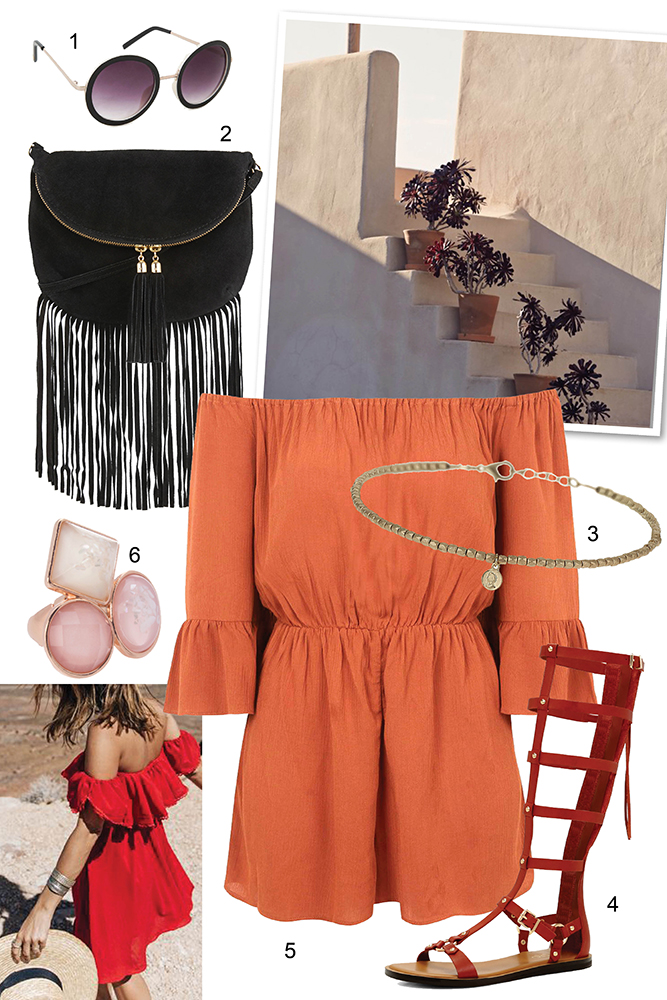 Thứ hai: Jumpsuit trễ vai cùng sandals chiến binh thời thượng.