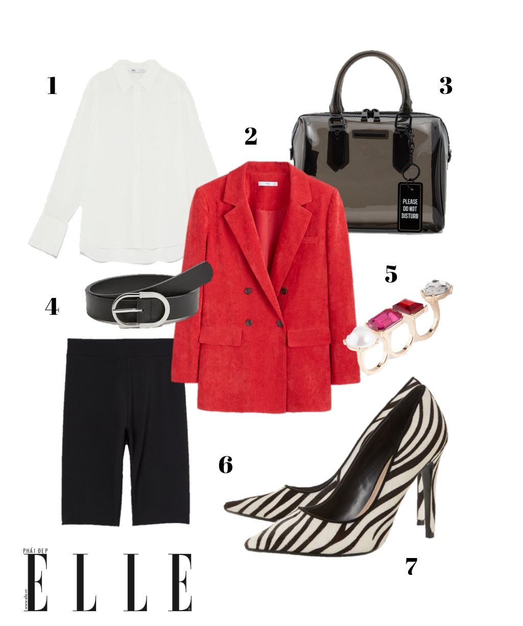 elle style calendar quần shorts đạp xe blazer sơmi thắt lưng