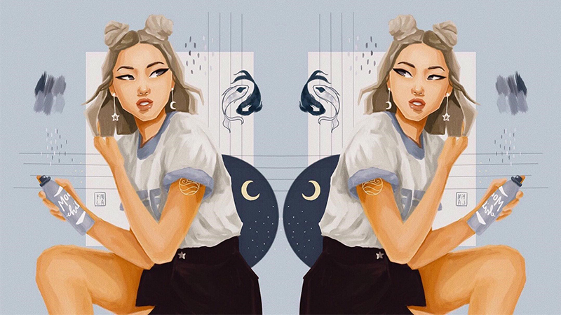 hai cô gái tóc ngắn tay cầm keo xịt tóc