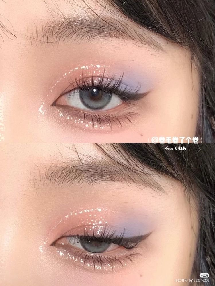 makeup mắt tone xanh phối cùng màu pastel gây sốt douyin