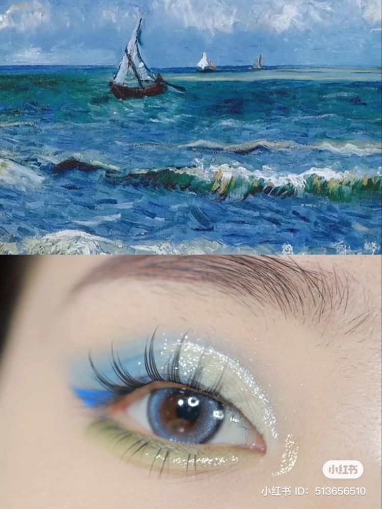 makeup mắt tone xanh dương kết hợp cùng màu lục gây sốt douyin