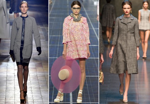 4. Vải tweed ở thế kỷ 21<br/></noscript>Ngày nay, vải tweed được sử dụng rộng rãi trong thiết kế của các thương hiệu từ bình dân cho đến cao cấp như Prada, Jean Paul Gautier, Dolce & Gabbana, Lanvin, Calvin Klein, Nike... Từ một chất liệu bền chắc giúp người lao động chống lại cái rét và khí hậu ẩm ướt, vải tweed đã tiến một bước dài để trở thành một phần không thể thiếu trong tủ quần áo của các ngôi sao và người yêu thời trang trên khắp thế giới.
<br/>
Từ trái sang phải: Lanvin – Chanel – Dolce&Gabbana 2013/2014