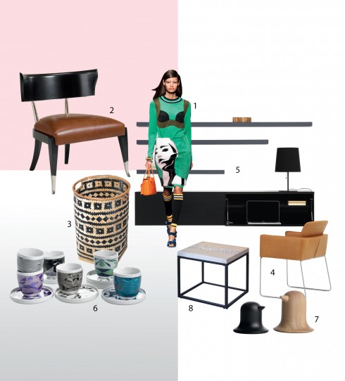 Art Lover <br>
Sản phẩm trang trí nội thất có các họa tiết lập thể, thu hút về mặt thị giác giúp không gian nhà bạn trở nên sinh động hơn.<br/>1.BST Prada 2.Ghế có tay vịn Cao Đông Design (www.caodongdesign.com.vn) 3.Sọt tre 300.000đ (Feeling Tropic) 4.Ghế Nomi BoConcept 12.860.000đ 5.Kệ sách trang trí BoConcept 6.Bộ ly cà phê BoConcept 7.Chim gỗ trang trí (www.boconcept.vn) 8Kệ góc chất liệu lava stone 2.450.000đ Sadec District (www.sadecdistrict.com)