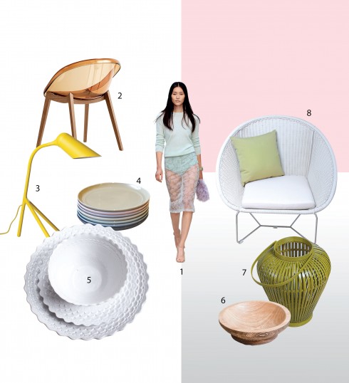 Modern Romance <br>
Cho một không gian mang hơi thở hiện đại vương nét lãng mạn là những món nội thất thanh nhã và tinh tế.<br/>1.BST Burberry 2.Ghế Bloom 7.480.000đ Calligaris 3.Đèn bàn Curious 6.790.000đ BoConcept (www.boconcept.vn) 4.Bộ đĩa 7 màu 1.960.000đ Sadec District (www.sadecdistrict.com) 5.Bộ chén đĩa Retroliving 6.Tô gỗ 850.000đ Sadec District 7.Lồng tre đựng nến 300.000đ Feeling Tropic 8.Ghế tựa chân kim loại, sợi nhựa đan 7.520.000đ Feeling Tropic