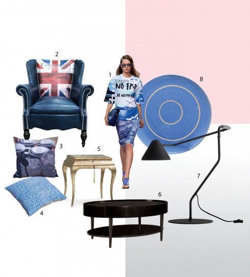 True Blue <br>
Màu xanh nước biển mát mắt giúp tinh thần dịu lại và rất phù hợp để sử dụng trong không gian ngày Hè oi ả.<br/>1.BST Kenzo 2.Ghế có tay vịn in hình trên da 35.000.000đ Instore (www.instorevietnam.com) 3.Gối sofa in trên vải 450.000đ CushnArt 4.Gối sofa 650.000đ Diabolo 5.Console Oh Henri Caracole 38.690.000đ Cao Đông Design (www.caodongdesign.com.vn) 6.Bàn nước Troy Cocktail Caracole 32.508.000đ Cao Đông Design 7.Đèn bàn Spring màu đen 5.790.000đ BoConcept (www.boconcept.vn) 8.Đĩa gốm Cambodia 640.000đ Sadec District (www.sadecdistrict.com)