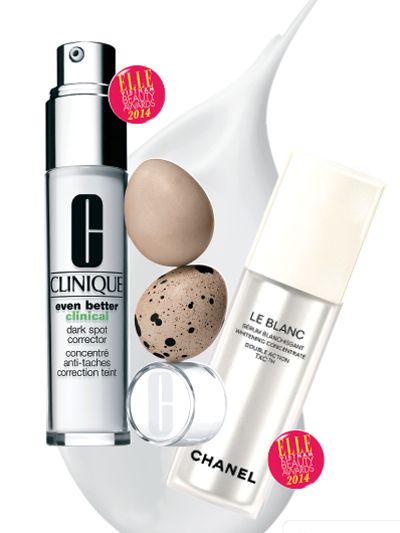HẠNG MỤC: DƯỠNG TRẮNG<br><br> Sản phẩm Ngôi sao của năm<br><br> CLINIQUE Even Better Clinical Dark Spot Corrector <br> Công thức giúp làm mờ hiệu quả các đốm sậm màu, tàn nhang và các vùng da không đều màu do lão hóa, ánh nắng tích lũy qua thời gian, môi trường ô nhiễm, vết thâm do mụn để lại. Sử dụng đều đặn sẽ mang lại bề mặt da đều màu rạng rỡ hơn. Sắc da được chứng nhận cải thiện.<br><br> Sản phẩm Bạn đọc bình chọn<br><br> CHANEL Le Blanc Whitening Concentrate Double Action TXC<br> Tinh chất làm trắng tác động mạnh mẽ suốt 12 giờ nhờ 3 thành phần chính: TXC làm sáng và ngăn ngừa những đốm nâu; Chiết xuất protein ngọc trai 2 năm tuổi cung cấp dưỡng ẩm, giảm sắc vàng của da; Hoa One Day quý hiếm hoạt động như chất chống ôxy hóa mạnh để ngăn chặn những tổn hại bên ngoài làm da mờ xỉn.