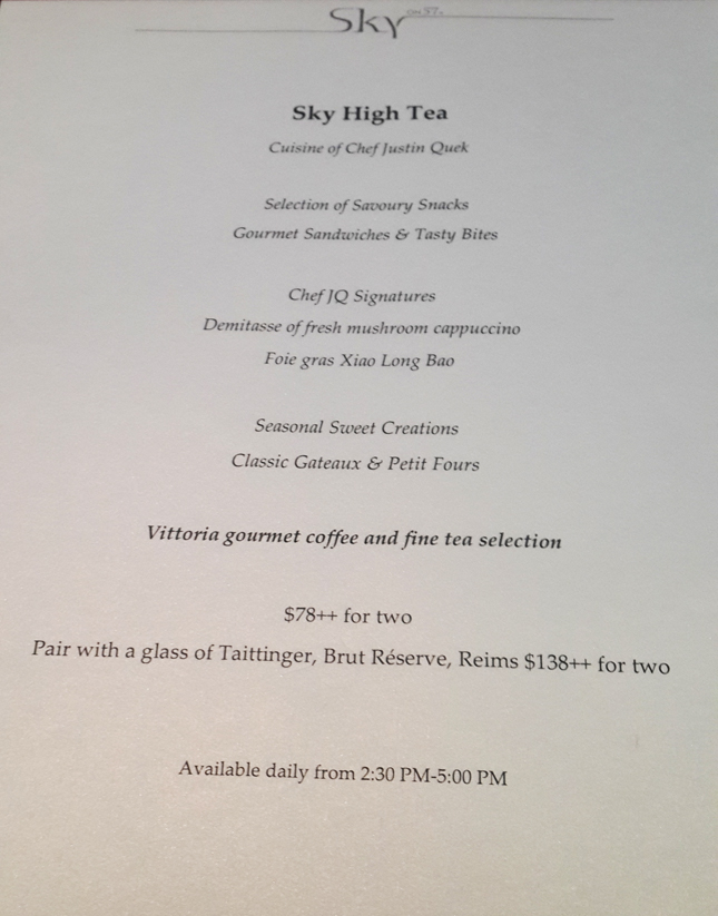 Sky High Tea Menu ELLE