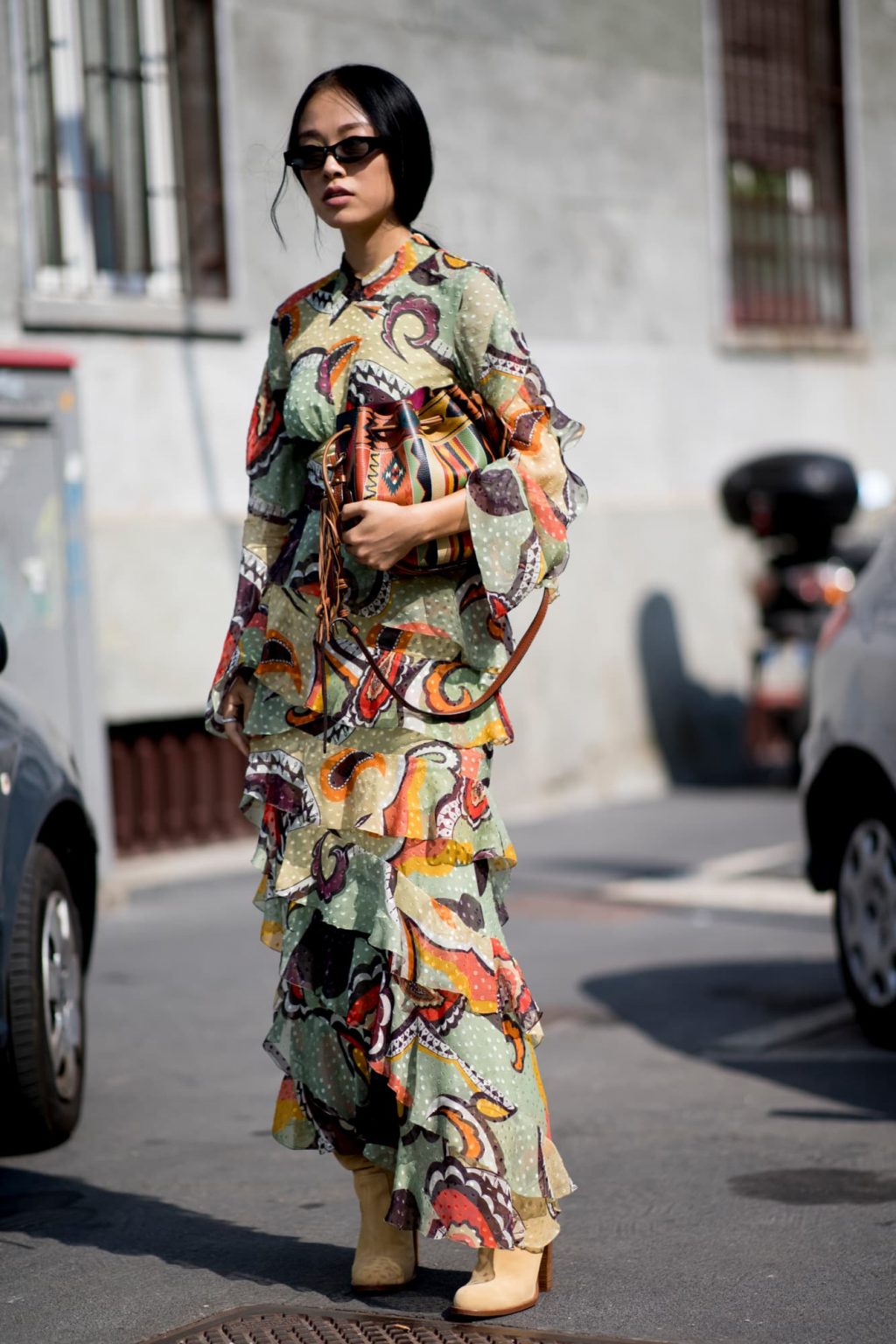 street style tuần lễ thời trang Milan họa tiết 9