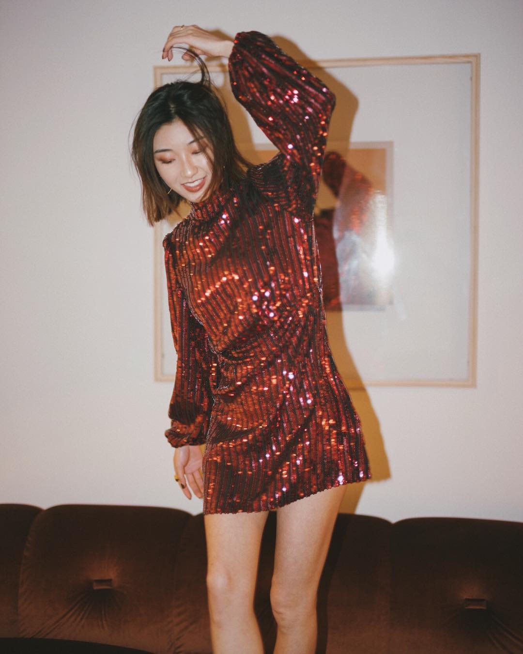 váy sequin đỏ burgundy dự tiệc