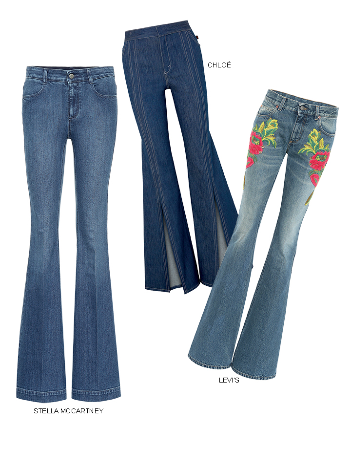 quần jeans ống loe màu xanh
