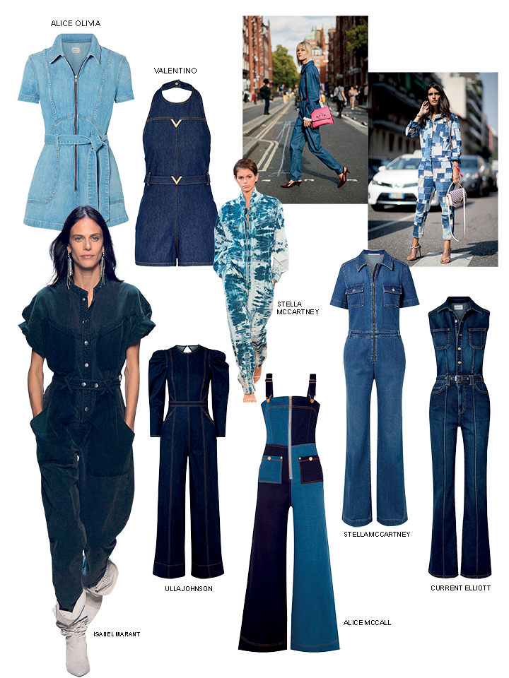 jumpsuit denim màu xanh dạo phố