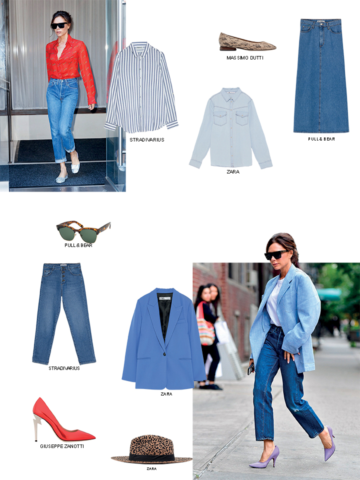 victoria beckham mặc chất liệu denim